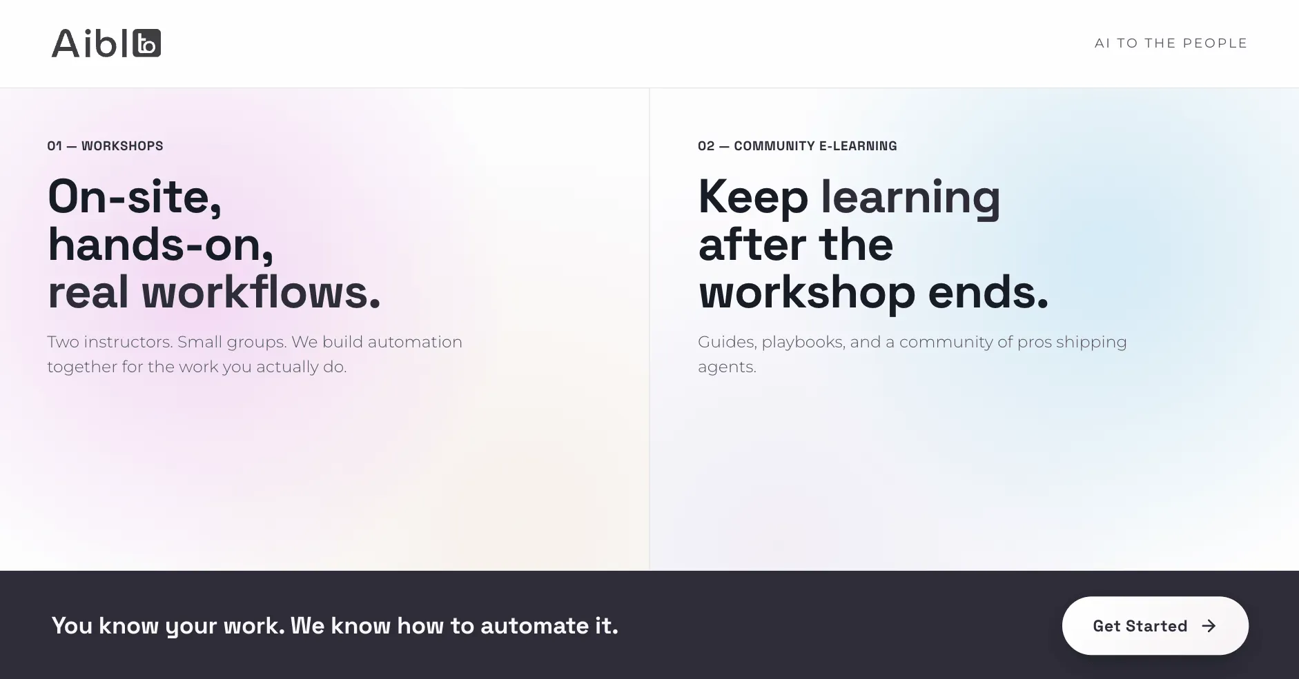 Aibl.to website banner, You know your work. We know how to automate it.
